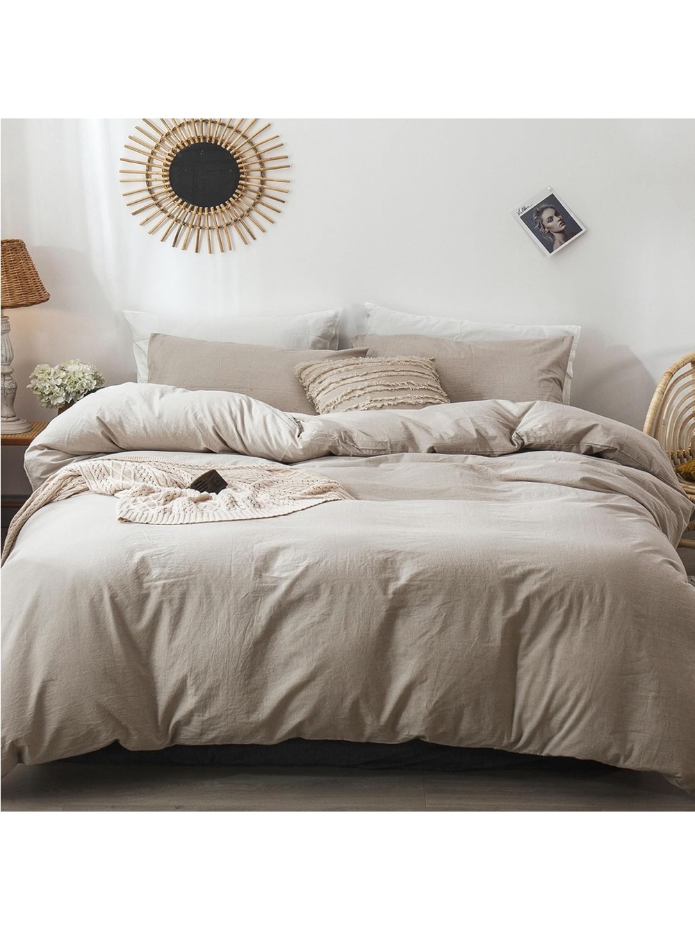 NEW MooMee Bedding Duvet Cover Set 100% Cotton Linen Like Texture. Tannish Grey - Picture 5 of 8
